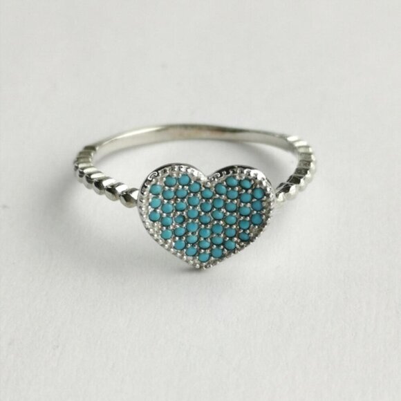 Sterling Silver Turquoise Gemstone Pave Ring Size 8 - Picture 5 of 5